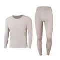 Men's light beige high elastic thermal underwear set with long sleeve top and pants - L / Top And Bottom / Gray