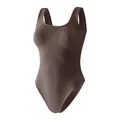 Coffee brown sleeveless seamless ribbed sports bodysuit for yoga and gym fitness. - S / Top And Bottom / Brown