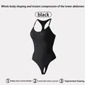 Women's black seamless compression shaping bodysuit featuring a thong back design - S / Tops / Black