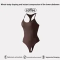 Coffee-colored body shaping bodysuit featuring instant abdominal compression and high elasticity - S / Tops / Brown