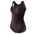 Women's tummy control bodysuit shapewear in brown with hook and eye waist closure. - M / Top And Bottom / Coffee