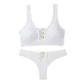 White seamless lingerie set with heart buckles and ribbed hollow-out design for women - Letter F / Top And Bottom / White