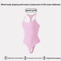 Peach pink slimming bodysuit with thong bottom and adjustable straps for shaping. - Pink