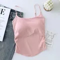 Fashionable sweet pink pleated camisole with built-in bra pads for a slim fit style - One Size (40-65kg) / Tops / Pink