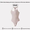 Sleeveless khaki seamless racerback shaping bodysuit with thong bottom and hook closure - Khaki