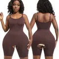 Nahtloser brauner Einteiler Shapewear Body mit offenem Schritt für kurvige Damen - S / Oberteil Und Unterteil / Kaffeebraun