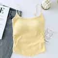 Sleeveless pale yellow camisole with built-in chest pads and side ruching detail - One Size (40-65kg) / Tops / Yellow