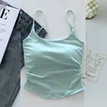 Mint green ruched camisole with built-in chest pads and adjustable spaghetti straps - One Size (40-65kg) / Tops / Green