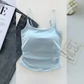 Light blue ruched camisole tank top with built-in pads and adjustable straps for women - One Size (40-65kg) / Tops / Blue