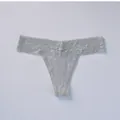Sexy women's low waist V-shaped thong with transparent grey floral lace detail - S / Bottoms / Gray