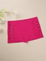 Seamless hot pink women's boy-leg safety shorts featuring geometric hollow cutouts - S / Bottoms / Rose Red