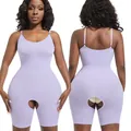 Nahtloser lavendelfarbener Shapewear-Body mit offenem Schritt und Bauchkontrolle - Hellviolett