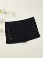 Seamless black boyshort underwear for women with hollow-out geometric side details - Black