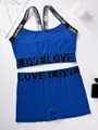 Conjunto de sujetador deportivo y pantalones cortos azul cobalto para mujer moda - 3XL / Top Y Pantalón / Azul