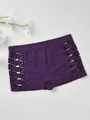 Purple low-waist women's safety boy shorts with side geometric hollow-out design - Purple