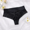 Sexy black mid-waist women's panties with elegant sheer floral lace detailing - S / Bottoms / Black