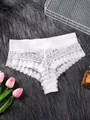 Sexy white lace mid-waist panties featuring hollow out floral patterns and transparent design - S / Bottoms / White
