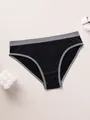 Seamless low-waist women's panties in navy blue with grey trim and comfortable cotton crotch - S / Bottoms / Gray