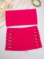 Women's seamless tube top and cutout boyshorts lingerie set in a vibrant magenta pink color - S / Top And Bottom / Rose Pink