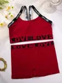 Red two-piece women's sports underwear set with letter print straps and shorts - S / Top And Bottom / Burgundy