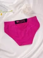 Fuchsia seamless low-waist women's panties with heart patterns and black LOVE label - S / Bottoms / Set of 3 / Rose Red