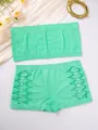 Mint green seamless hollow-out tube top and boyshorts lingerie set for women comfort - S / Top And Bottom / Green