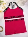 Conjunto deportivo de sujetador y culotte rosa vibrante con estampado LOVE moderno - Rosa Fucsia