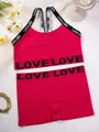 Vibrant pink women's athletic bra and boy-short underwear set with stylish LOVE print - Rose Pink