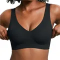 Seamless black V-neck jelly bra for women offering soft support and everyday comfort - S / Top And Bottom / Black