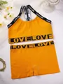 Conjunto de sujetador deportivo y pantalones cortos naranja con suaves bandas elásticas Love. - Naranja y Amarillo