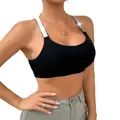 Brassière de sport côtelée noire avec bretelles pailletées argentées pour le yoga - S / Hauts / Noir