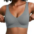 Seamless grey jelly bra with deep V-neck, soft comfortable support for women's daily wear - S / Top And Bottom / Gray