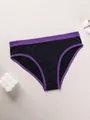 Elegant seamless low-waist briefs with purple contrast trim and geometric textured pattern - S / Bottoms / Purple