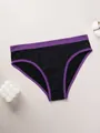 Elegant seamless low-waist briefs with purple contrast trim and geometric textured pattern - S / Bottoms / Purple