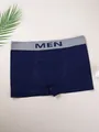 Comfortable men's navy blue seamless boxer briefs with high elastic grey waistband - L / Navy Blue
