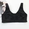 Front view of a black plus size wireless cotton bra with supportive front closure. - L (90-95) / Tops / Black