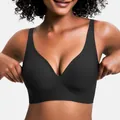 Detail view of a black comfortable wireless push up bra with a seamless deep V neckline - S / Tops / Black