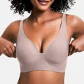 Close-up of a comfortable seamless wire-free push-up bra in nude color - S / Tops / Gray