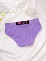 Seamless purple women's panties with heart pattern and black LOVE printed waistband detail - S / Bottoms / Set of 3 / Light Purple