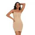 Women's seamless beige tummy control shapewear mini dress with adjustable straps - S / Tops / Nude