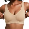 Premium nude seamless jelly bra with deep V neckline and soft support for daily comfort - S / Top And Bottom / Apricot