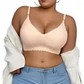 Close-up detail of a beige plus size seamless push-up bra for comfortable daily wear - Pink