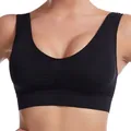 Black seamless wireless sports bra for women featuring breathable hollow-out mesh yoga fitness bra. - S / Tops / Black