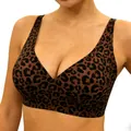 Comfortable seamless leopard print wireless bra for women featuring full cup support - Brown Leopard Print