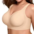 Full coverage seamless wire-free supportive push-up bra for women in nude beige color - 3XL / Tops / Skin Color