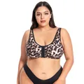 Plus size leopard print front closure wireless bra with adjustable thick straps - S (70-75) / Brown Leopard Print
