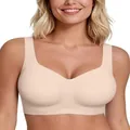 Professional seamless full coverage wireless push-up support bra for women in nude beige - Nude Skin