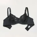 Elegant black lace plus size bra featuring full coverage cups and adjustable straps - 38/85D / Tops / Three-Row Buttons / Black