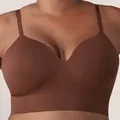Comfortabele bruine draadloze push-up bh met volledige dekking en ondersteuning voor stijl - koffiekleur