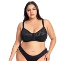 Professional black lace front-closure plus size bra with adjustable straps and wireless support - 36/80D / Tops / Black